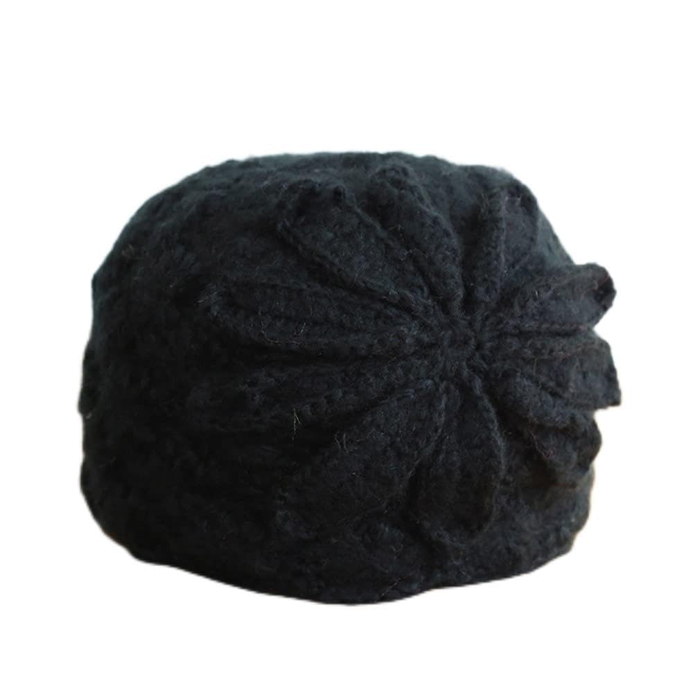 kapelusz, Beret, czapka damska, ręcznie robiona na drutach, wełniana, jesienno-zimowa, kwiatowa, ciepła