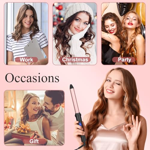 Image of Curling Wand, 25mm Ceramic Hair Curler Wand with Adjustable Temperature for Long & Medium Hair, Professional Hair Curler with Glove, Dual Voltage