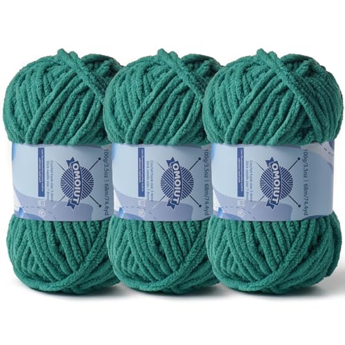Image of 3 Pack Chunky Chenille Yarn for Crocheting, Baby Yarn for Crocheting Soft Blankets, Bulky Yarns for Crochet Amigurumi, 300g (223yds) Fluffy Velvet Yarns for Hand Knitting (3 Dark Green)