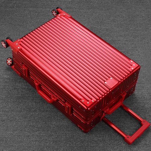 All Aluminum Magnesium Alloy Hardside Carry on Luggage with Spinner Wheels, Zipperless Luggage Metal Hardshell Suitcases with Lock, Checked Metal Rolling Luggage for Business, Travel (Red, 26 inch)3