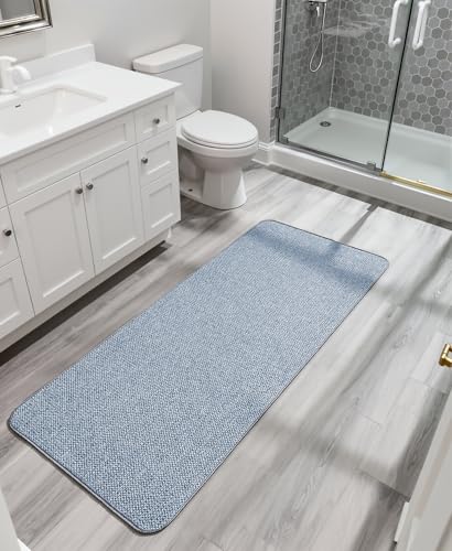 Image of Bosap Bath Mat,Ultra Thin Bathroom Runner Rugs,Large Bath Mats for Bathroom,Quick Dry,Non-Slip,Machine Washable,Low Pile,Bath Rug,Shower Outside,Sink,Home Decor Accessories.Blue,3'x6'(36x72inch)