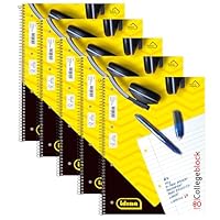 Idena 90366-5 Stück Collegeblock A4 mit 80 Blatt liniert und Doppelrand, Block mit Spiralbindung, 70g/m² Papier 4-fach gelocht und perforiert