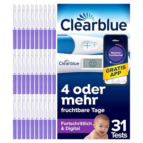 Clearblue 30 Ovulationstest Fortschrittlich & Digital und 1 Schwangerschaftstest – für doppelte Chancen, schwanger zu werden, Zyklus-App-Tracker