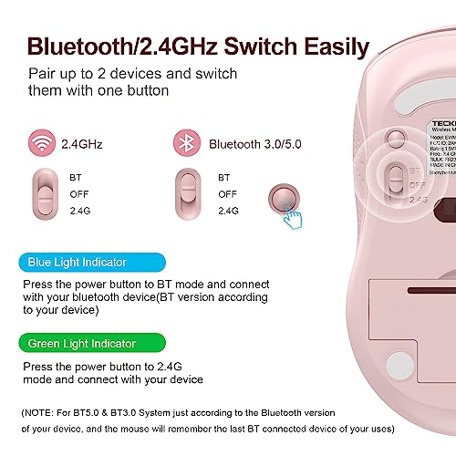 Image of TECKNET Bluetooth Mouse (BT 5.0 /3.0+2.4Ghz), 6-Level 4000 DPI Wireless Mice for Laptop, 2-in-1 Ergonomic Computer Portable PC Mouse, Silent Mouse with USB Receiver for Windows /Mac /PC /Notebook-Pink