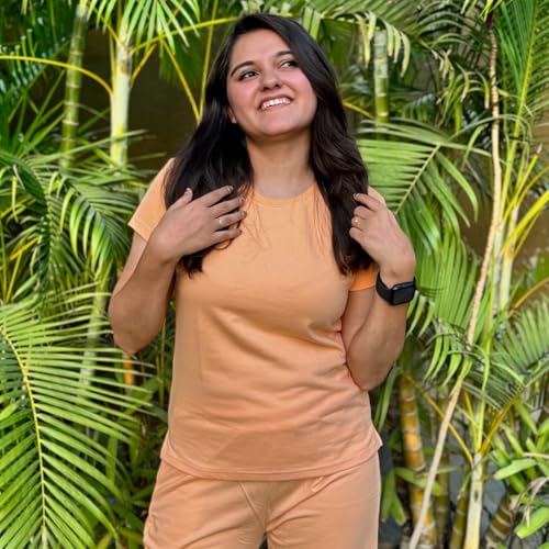 Image of Women's Relaxed Fit Cotton Co-Ord Set | Half Sleeve Top & Wide Leg Pants | Travel & Casual Wear