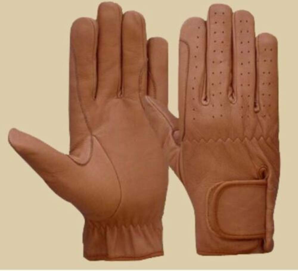 LADIES Horse Riding Gloves Ladies All Leather TAN BROWN & YELLOW Premium Quality New (Tan, Small) โ image 1