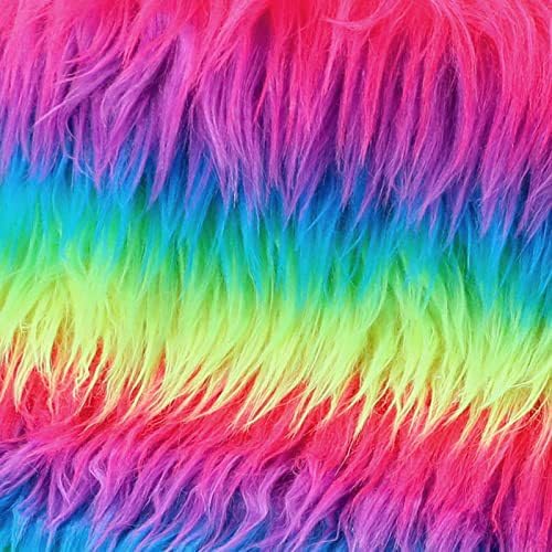 Blausky Pack of 4 25 x 25 cm Faux Fur Fabric for Crafts, Shaggy Craft Plush, Plush Precut Strips Faux Fur, Squares Plush Fabric, for DIY, Patches, Carpet, Sew GNOME Christmas Decoration, Rainbow B