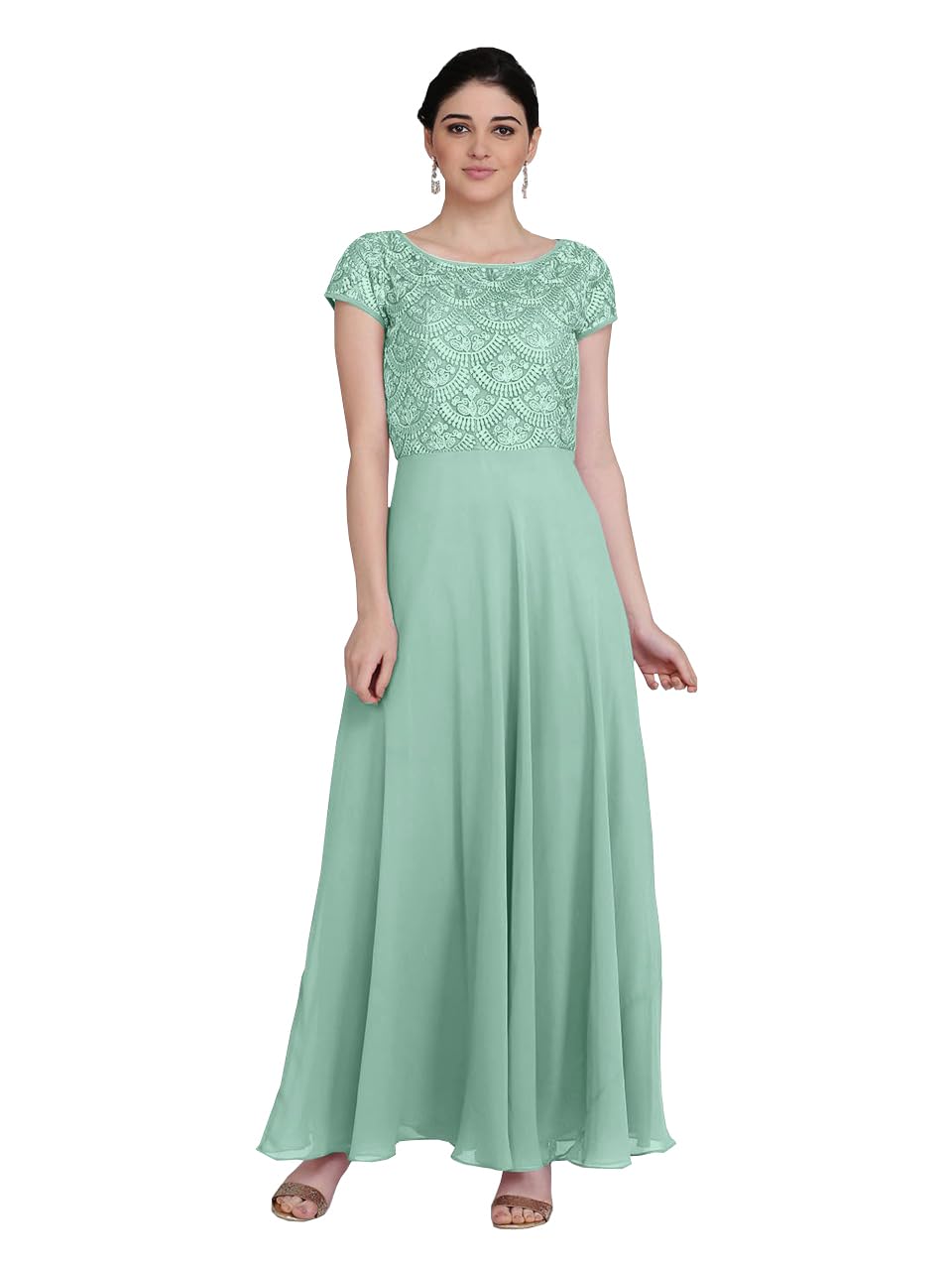 MonravWomen`s Georgette Floral Print Gown for Women