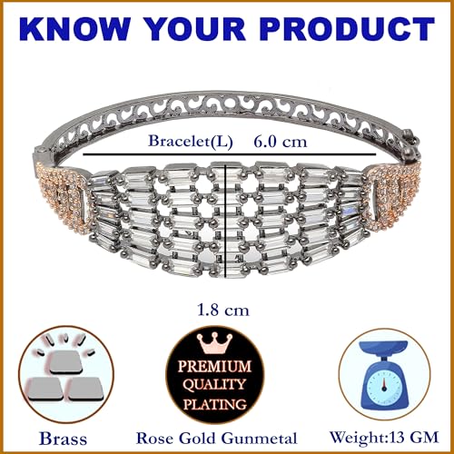 Image of ZENEME Rhodium-Plated Silver Toned American Diamond Studded Contemporary Kada Bracelet For Girls and Women