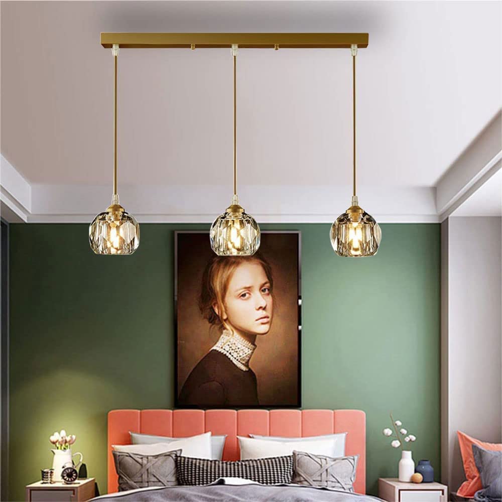 Lampadario a Sospensione da soffitto in Ottone Dorato a 3 luci, lampadari per ristoranti scandinavi, lampadario lineare Moderno per Camera da Letto.