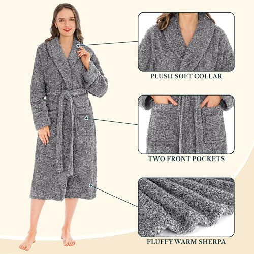 Image of PAVILIA Premium Womens Plush Soft Robe Fluffy, Warm, Fleece Sherpa Shaggy Bathrobe