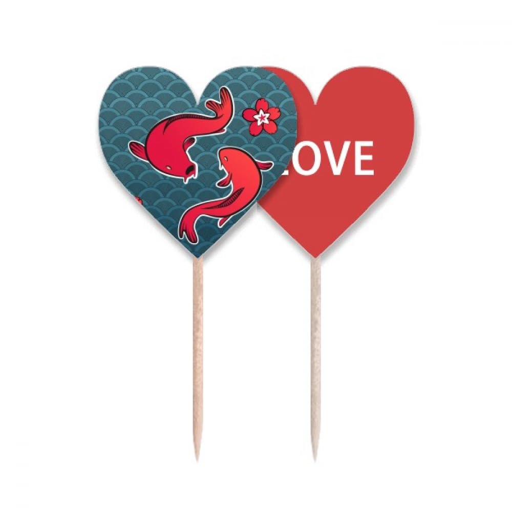 Red Fish Japan Chinese Lucky Toothpick Flag Love Heart Lable Cupcake Pick