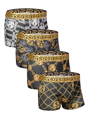 Gift Boxed Men's Underwear Boxer Briefs, Ice Silk Trunks Shorts Underpants, Wicking Breathable Luxury Black Gold2