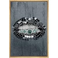 SIGNWIN Framed Canvas Print Wall Art Black, White and Gray Sequined Lips on Dark Background People Texture Photography Realism Glam Closeup Colorful for Living Room, Bedroom, Office - 16