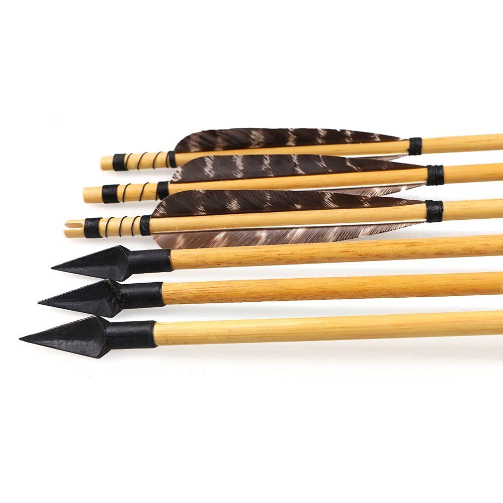 Huntingdoor 6 Pcs Archery Wooden Arrows with Natural Feathers 32 inch