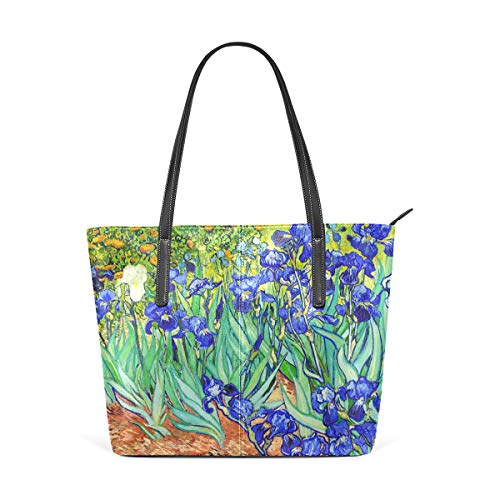 Tote Shoulder Bag PU Leather Van Gogh Iris Painting Women Large Work Satchel Handbags Purse