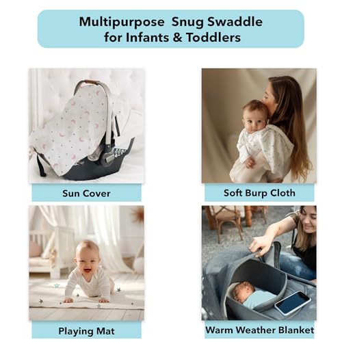 Image of The White Cradle Baby Nursery Swaddle Blanket Wrap 2pcs Pure Organic Cotton Double Layer Muslin Cloth - STERILISED for Your Child's Protection - Super Soft, Absorbent, Large 112x112 cm - Blue & Grey