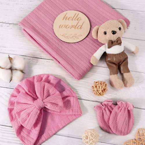 Image of BQUBO Newborn Receiving Blanket Hat Mittens Set for Baby, Unisex Baby Boys Girls Essentials, Newborn Registry Must Haves, Stroller Crib Shower Gifts