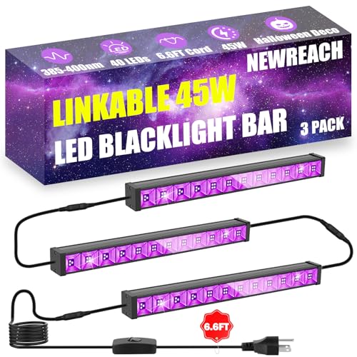 Image of 45W*3 Linkable Black Light Bar LED Blacklight with 6.6ft Cord, Glow in The Dark Each Light Up 28x28ft for Neon Party, Body Paint, Fluorescent Poster, Birthday, Halloween, Bedroom