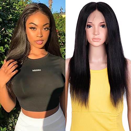 DÉBUT 13×4 peluca recta de cabello humano frontal de encaje HD pelucas de cabello humano transparente 150% de densidad cabello virgen brasileño para mujeres humanas(55 cm,Negro natural)