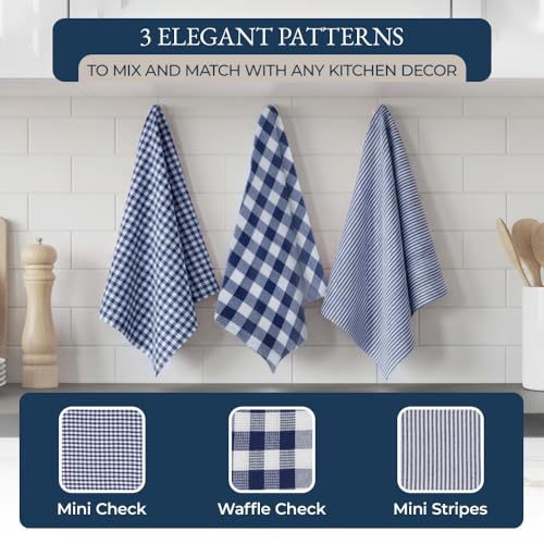 Image of LANE LINEN Flour Sack Towels & Kitchen Towel Set 20 Pc - Premium Cotton Tea Towels for Bread Baking, Super Absorbent Dish Cloths for Washing Dishes, Multipurpose Kitchen Rags & Oven Mitt Set - Indigo