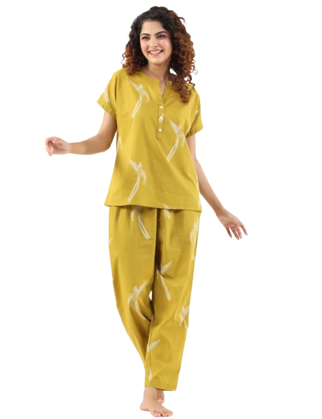 Women's Pyjama Set, Blue, Floral Print, Cotton, Lounge Wear, 2 Piece with Top, Summer-image-41