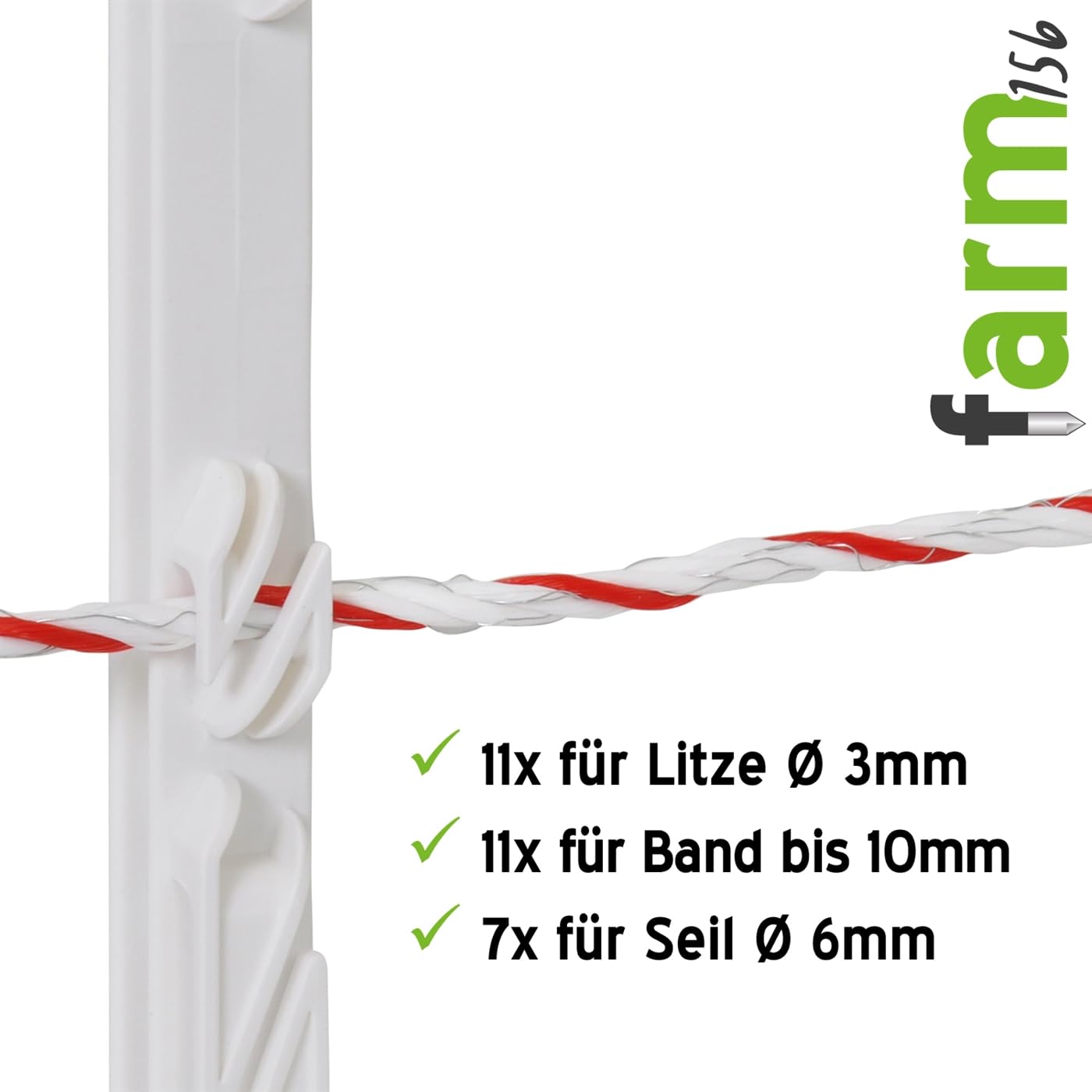 VOSS.farming Weidezaunpfähle 156 cm, 11 Ösen, weiß