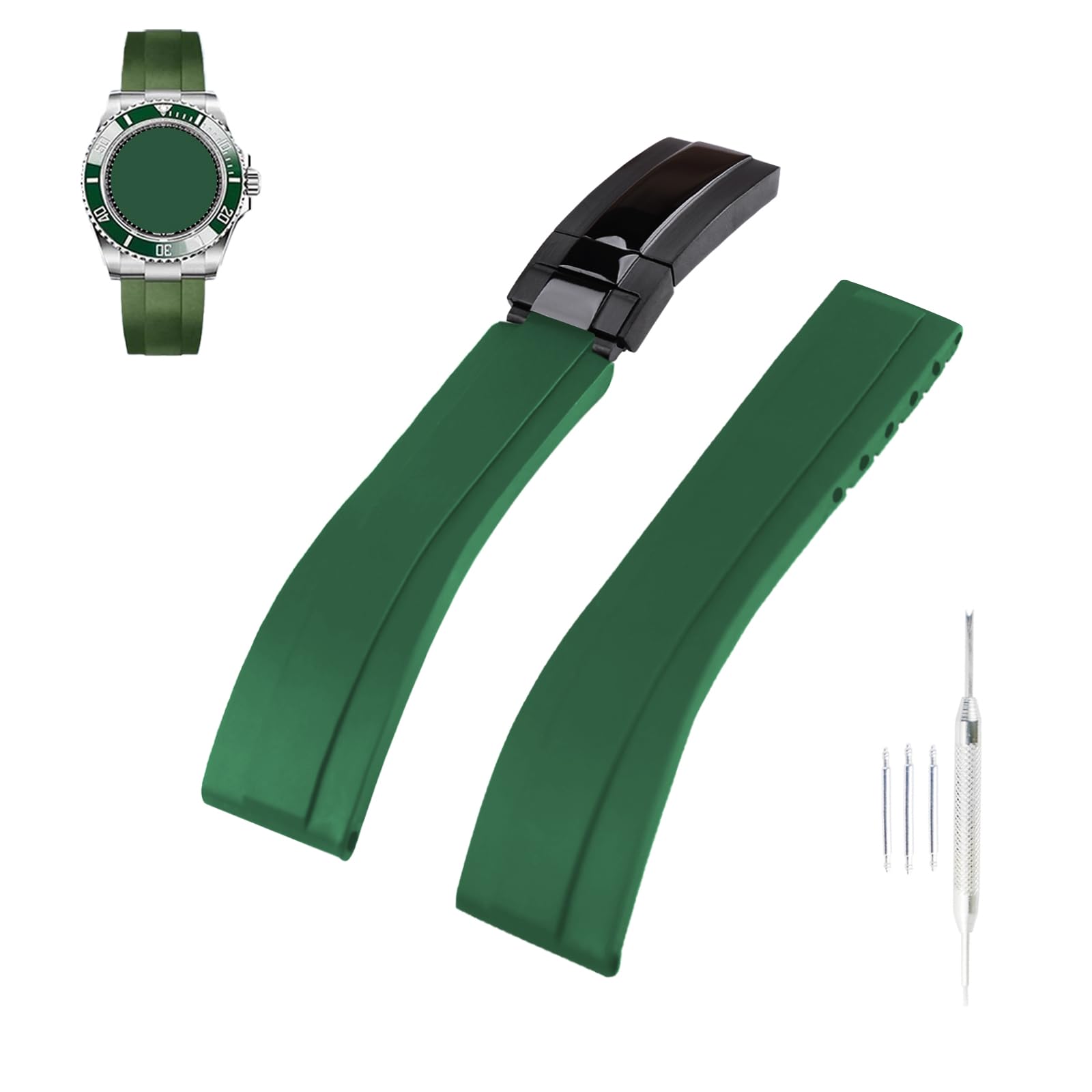 Topuly20mm Rubber Watch Band replacement for Rolex Daytona Submariner Yacht-Master GMT-Master Sea Dweller Air-King Datejust Day-Date Explorer Deployment Buckle Silicone Strap Wirstband accessories