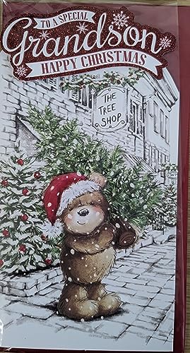 prelude Grandson Christmas Card ~ For A Very Special Grandson Have A Magical Christmas ~ Bear & Santas Sleigh Quality Xmas Card