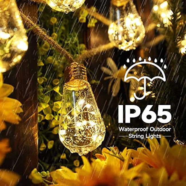 Solar Outdoor String Lights, 2 Pack 20Ft Vintage Rope Hemp Solar Patio Lights, Waterproof Warm White Solar Powered String Lights With 8 Modes 16 Shatterproof Bulbs for Fence Stairs Balcony Caf¨¦ Bistro