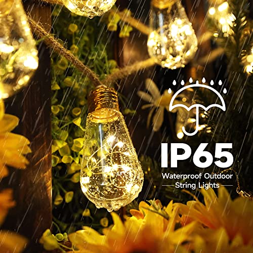 Geemoo Solar Lichterkette Aussen Mit 16 Glühbirnen, 6.4M Solar Lichterkette Außen Wetterfest Warmweiß, Vintage Solarlichterketten mit Hanfseil Outdoor Deko für Garten, Party, Balkon, Hof, Hochzeit 2