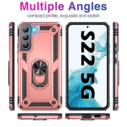 Image of Vaki for Samsung Galaxy S22 5G Case with Built in Screen Protector Military Grade Hard Rugged Cover Heavy Duty Armor Galaxy S22 Phone Cases with Metal Ring Kickstand Shockproof Pink