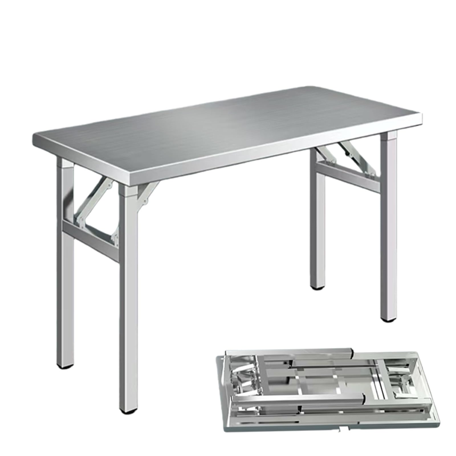 Mesa de trabajo plegable de acero inoxidable resistente, mesa de preparación multiusos para cocina, al aire libre, camping, lavandería, parrilla, preparación de alimentos y almacenamiento (100 x 60 x