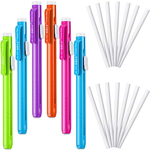 Outus 36 Pieces Eraser Pen Retractable Mechanical Include 6 Packs Eraser Pen and 30 Erasers Refill for School Office Painting Writing (Solid Color)