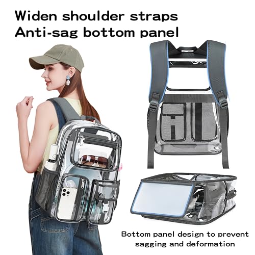 Image of Clear Backpack Heavy Duty For Stadiums Events,Dark Gray 16inch TPU BookBag | See Through Plastic Stitch Durable Design 6-Pocket For School Adults work Airport Quick Security,Large capacity backpack