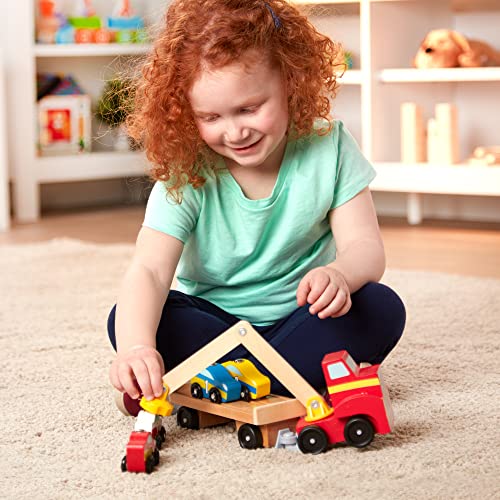 Melissa & Doug Wooden Car Transporter Toy Truck, Magnetic Wooden Cars & Truck Toy Crane | Wooden Toys For 3 Year Old Boy Gifts | Toy Car Set | Toddler Toy Cars For 3+ Year Old Boys & Girls 3 4 5 6 #TOP3