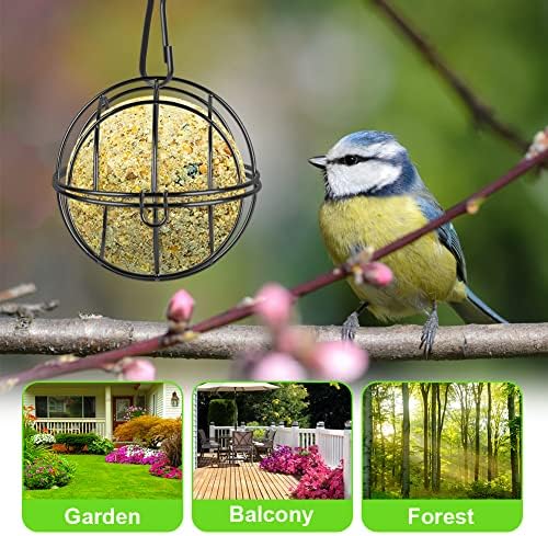 OFFCUP Fat Ball Bird Feeder, 2pcs Metal Fat Ball Bird Holder, Hanging Bird Feeder Holder Spherical with 2 S-shaped hooks for Outdoor Garden Wildlife Birds Finch Sparrow Robin (Black)