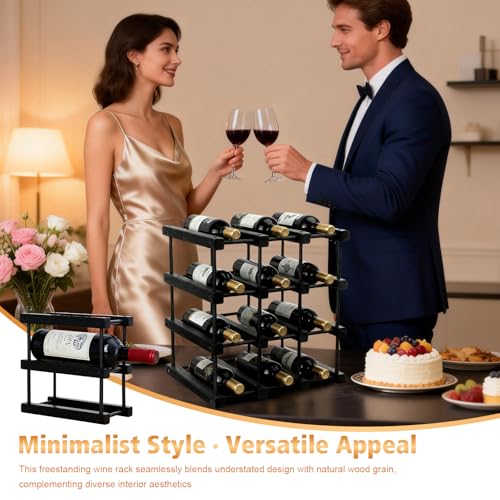 Yolispa Wooden Wine Rack for 12 Bottles, 4 Tiers Freestanding Wine Holder Organizer, Expandable Bottle Racks for Kitchen, Restaurant, Bar, Pantry, Cellar (Black) - Image 6