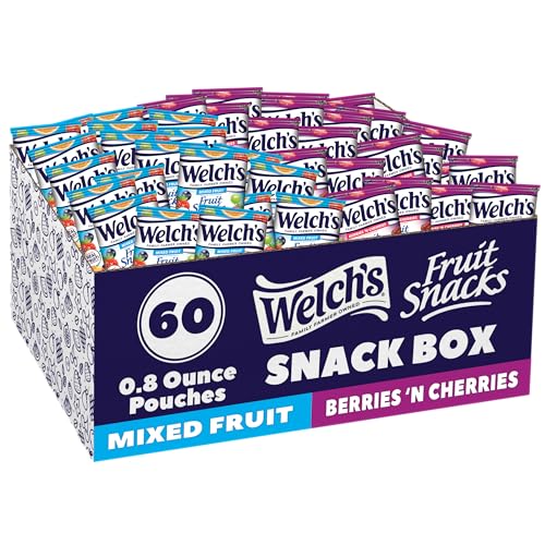 Welch's Fruit Snacks, Mixed Fruit Snack Box, Gluten Free, 0.8oz Snack Packs (Pack of 60)