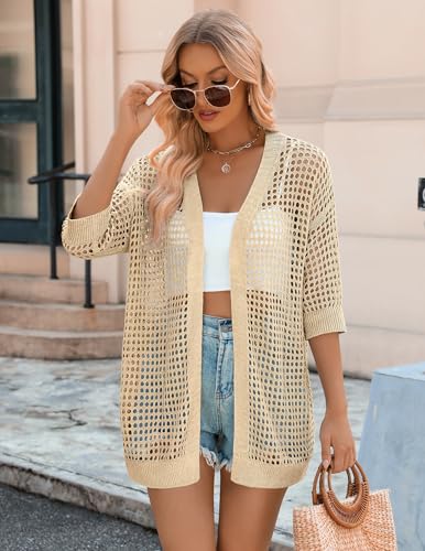 Image of Zeagoo Women's 2026 Summer Crochet Lightweight Cardigan Short Sleeve Boho Kimono Oversized Open Front Sweater Tops