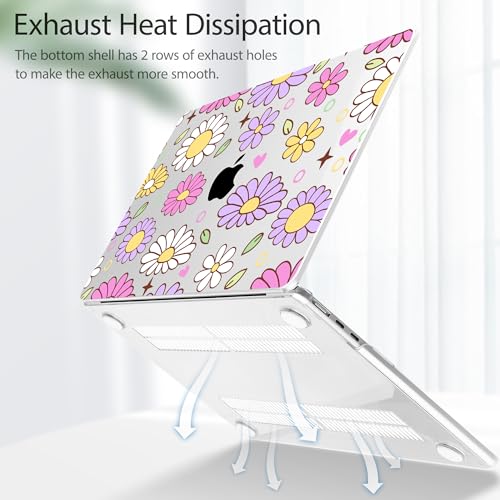 Image of Tuiklol for MacBook Air 13 inch Case M5 2026 M4 2025 M3 2024 M2 2022 Release Model A3449 A3240 A3113 A2681,Plastic Hard Shell Cover for MacBook Air 13.6 with Touch ID, Yellow Flower