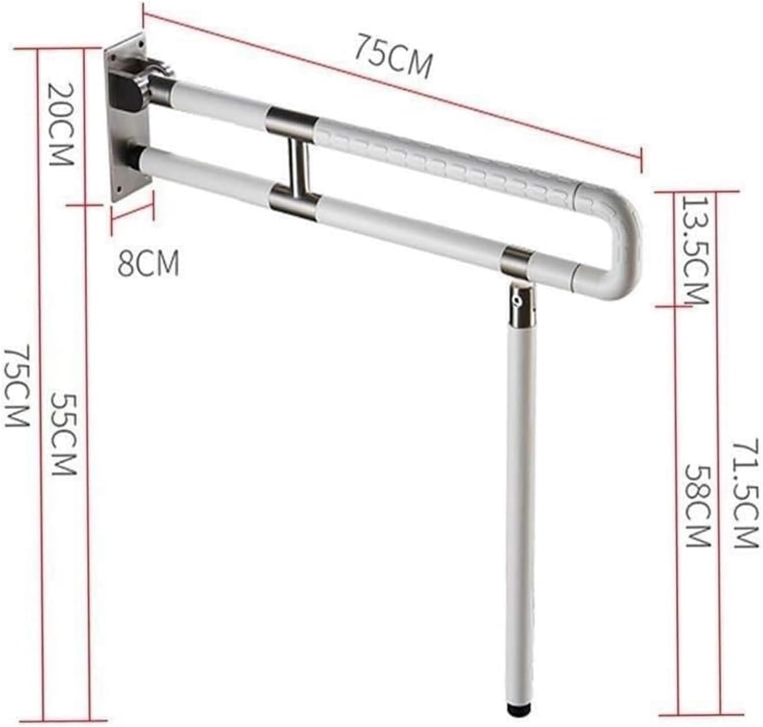Barra di sostegno pieghevole verde chiaro, 75 cm, antiscivolo, per anziani e disabili, supporto a 90 gradi per WC e corridoio, maggiore stabilità e sicurezza