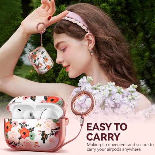 Image of Inesore for AirPods Pro 3 Case Cover 2025 with Lock-White Peony | Two-Piece Design,with Gold Keychain & Clean Pen, As Phone Stand,Support Wireless Charging,Cute Luxury Case for Women Girly