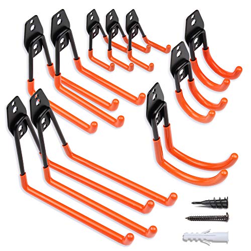 Garage Hooks Garage Hangers, Steel Utility Hooks, Easy to Install Garage Storage Hooks, Wall Hooks Heavy Duty for Organizing Large Power Tools, Anti Slip Design, Assorted Pack of 10