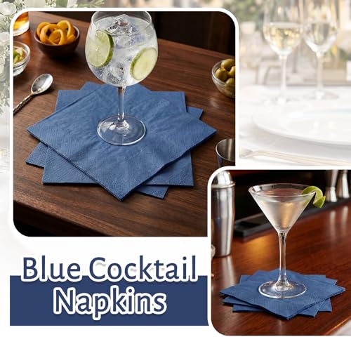 Image of Henoyso 500 Pack 2 Ply 9.8 x 9.8 Inch Navy Blue Cocktail Napkins Bulk | Disposable Dinner Beverage Paper Napkins for Wedding Bar Party Birthday Cocktail Holiday Elegant Restaurant