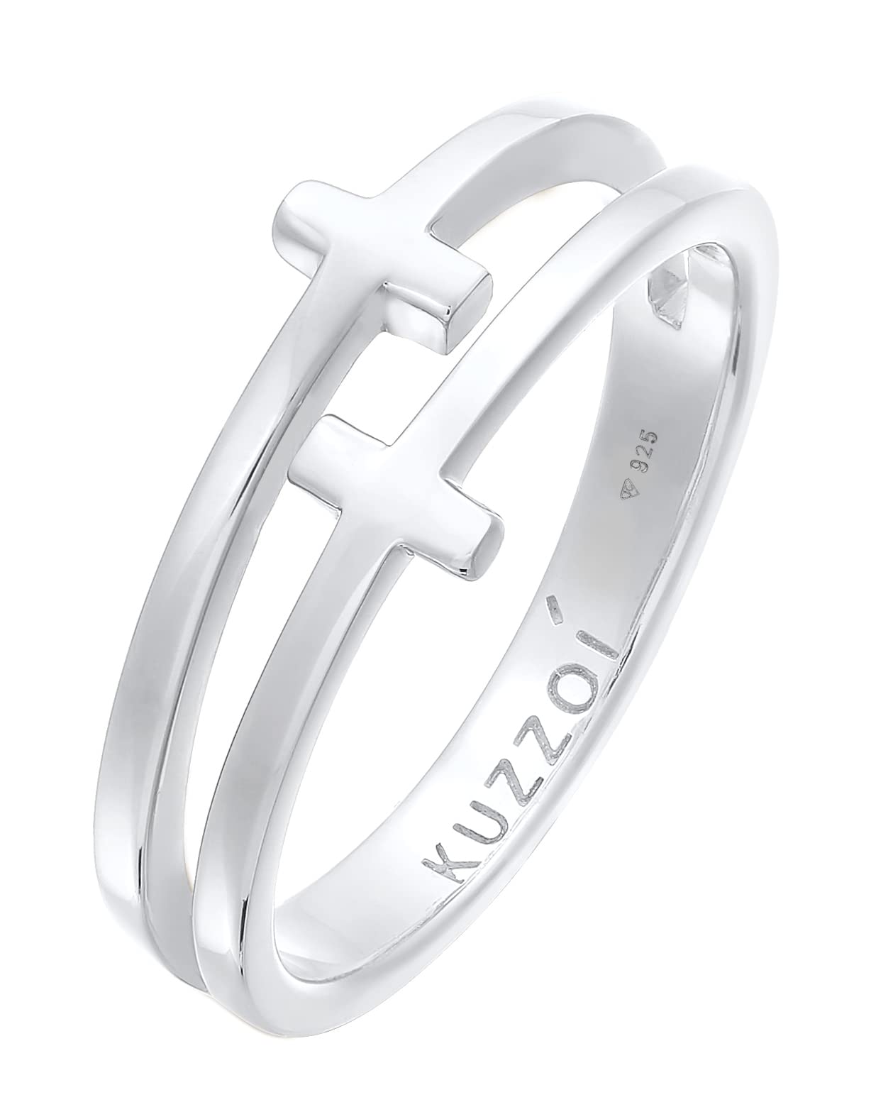 Kuzzoi Anillo para hombre con diseño de cruz pulido, moderno anillo de cruz (10 mm) para hombres de plata de ley 925, anillo de plata con símbolo de cruz doble, tamaño del anillo 60-66, 0605861922