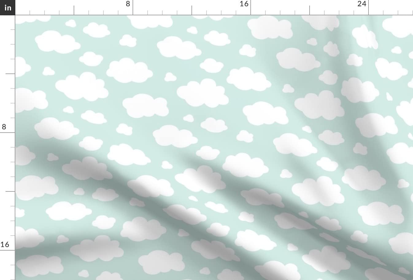 Spoonflower Fabric - Clouds Mint Cloud Sky Weather Nursery Printed on Minky Fabric by The Yard - Sewing Baby Blankets Quilt Backing Plush