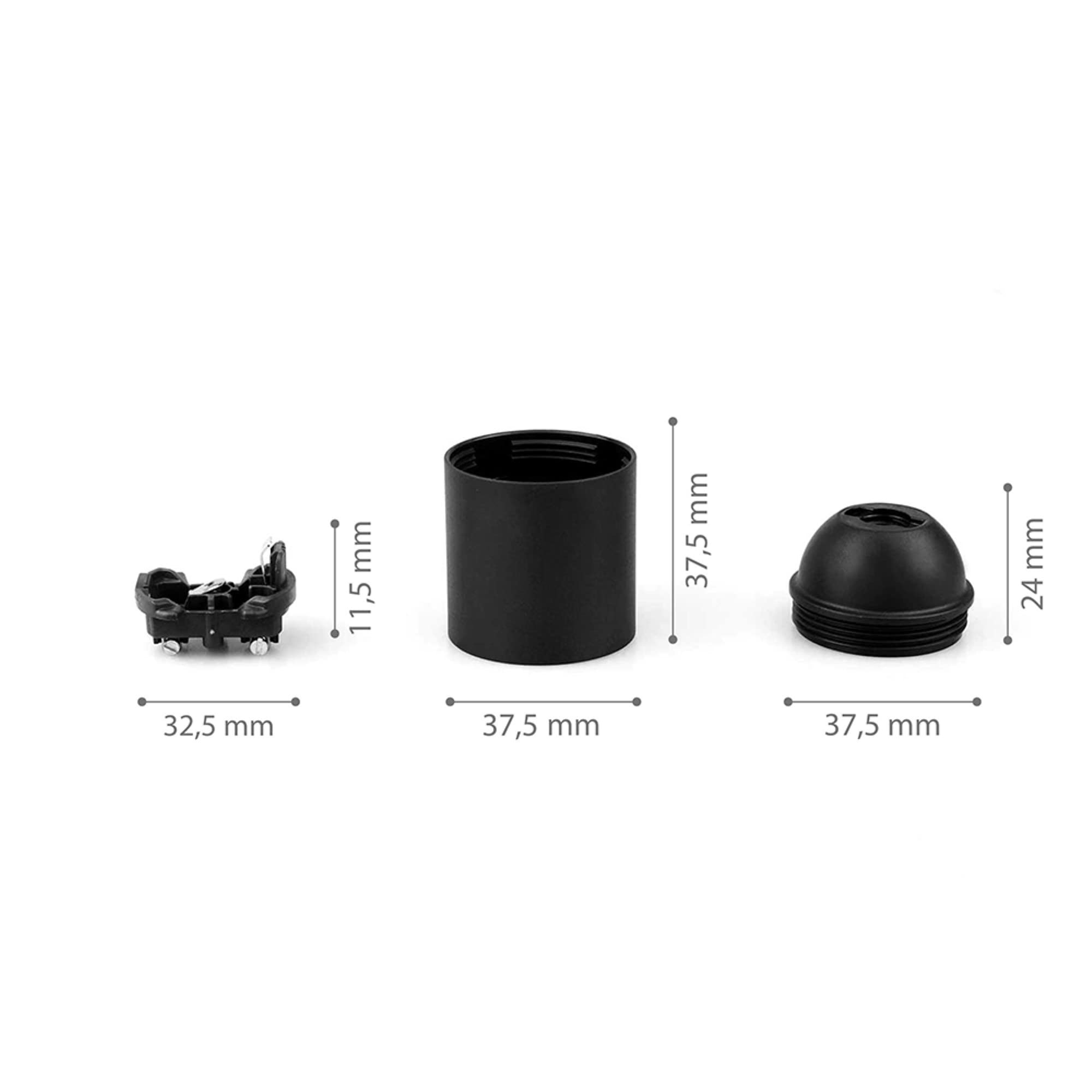 HALOTEC | Pack di 4 Portalampada E27 | Nero | Supporto Attacco E27 Liscio | Montaggio M10x1 | Base per Lampadina a Vista e Filetto Grosso | Fabbricato in Italia