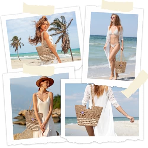 Image of Trifabricy Beach Bags for Women, Summer Straw Bag, Woven Straw Beach Tote Bag Shoulder Handbags