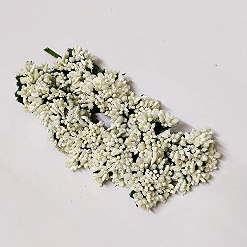 Image of Prokart Premium Pollen Flowers for Hair Accessories, Tiara Making, Jewelry Making and Dress Decoration | 12 Bunch of 12 Pollens Each | (Pack of 144 Pcs) (White)